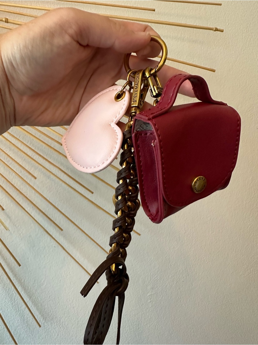 Steve Madden 3 Piece Bag Charm Keychain Snap Pouch Keychain Braided Chain NWOT - Picture 6 of 6